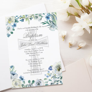 Elegant Blue Blommigt Religiösa Kor Baptism Inbjudningar