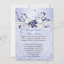 Elegant Blue Blommigt Ribbon Damask Wedding Inbjud