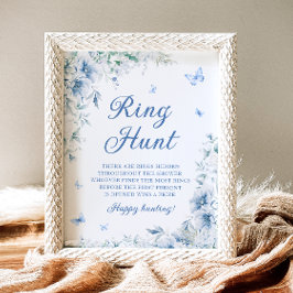 Elegant Blue Blommigt Ring Hunt Möhippa Game Poster