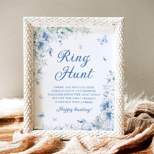 Elegant Blue Blommigt Ring Hunt Möhippa Game Poster