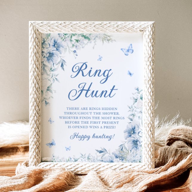 Elegant Blue Blommigt Ring Hunt Möhippa Game Poster (Skapare uppladdad)