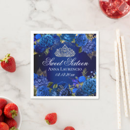Elegant Blue Blommigt Ro Sweet sixteen Birthday Pappersservett