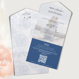 Elegant Blue Blommigt Seal och Skickat Bröllop