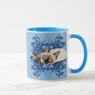 Elegant Blue Blommigt Siamese Cat Söt Kattdjur Mugg