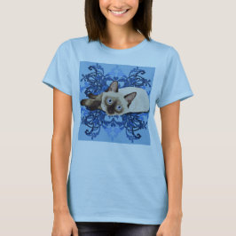 Elegant Blue Blommigt Siamese Cat Söt Kattdjur T-shirt