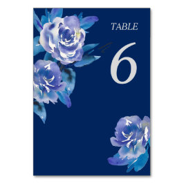 Elegant Blue Blommigt Silver Bröllop Bord Bordsnummer