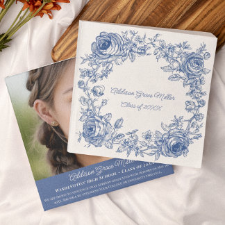 Elegant Blue Blommigt Studenten Photo annons Meddelande