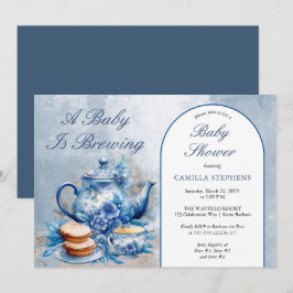 Elegant Blue Blommigt Tea Set Baby Shower Tea Inbjudningar