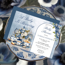 Elegant Blue Blommigt Tea Set Baby Shower Tea Inbjudningar