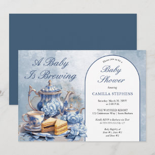 Elegant Blue Blommigt Tea Set Baby Shower Tea Inbjudningar