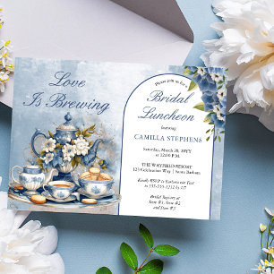 Elegant Blue Blommigt Tea Set Möhippa Luncheon Tea Inbjudningar
