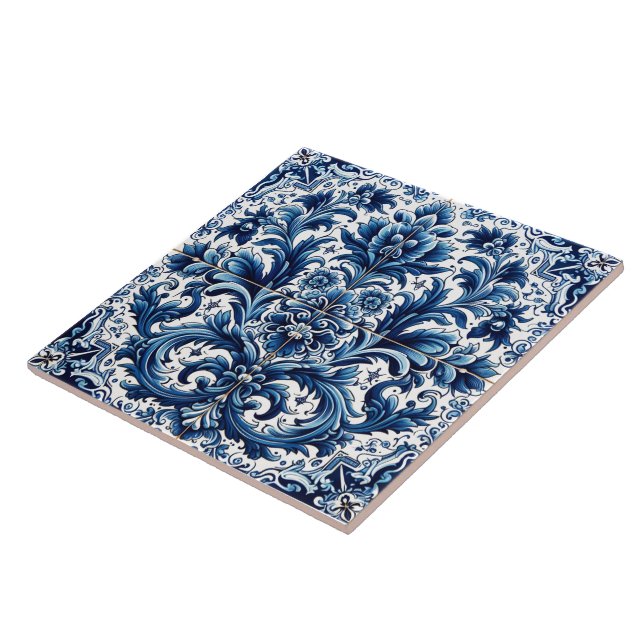 Elegant Blue Blommigt Tile Art Kakelplatta (Sidan)