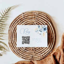 Elegant Blue Blommigt Vår Bloom Bröllop QR-kod för OSA Kort