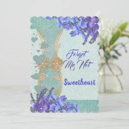 Elegant Blue Blommigt Vas Glöm mig inte Valentine Julkort