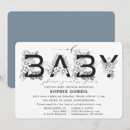 Elegant Blue Blommigt VIRTUTAL Baby Shower Inbjudningar