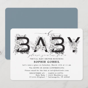 Elegant Blue Blommigt VIRTUTAL Baby Shower Inbjudningar