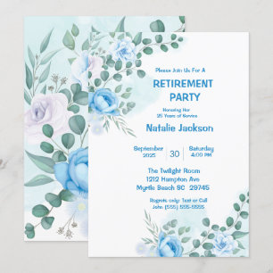 Elegant Blue Blommigt Watercolor Pension Party Inbjudningar