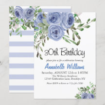 Elegant Blue Blommigt Watercolor Rand Birthday