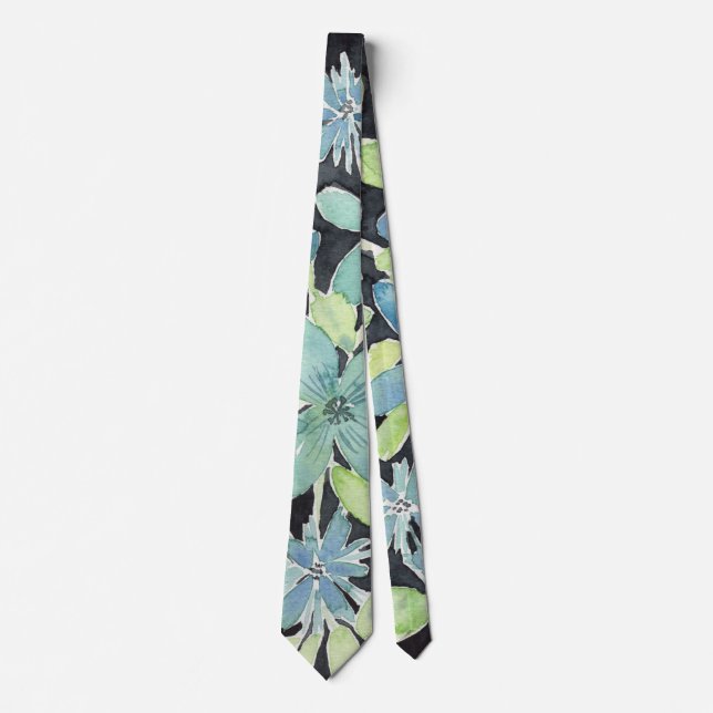 Elegant Blue Blommigt Watercolor Tie for Bröllop Slips (Framsida)
