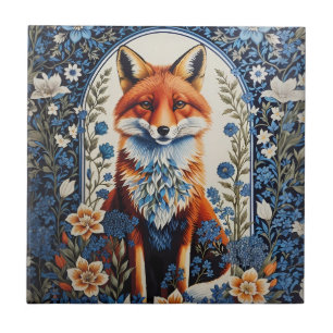 Elegant Blue Blommigt William Morris Inspired Fox Kakelplatta