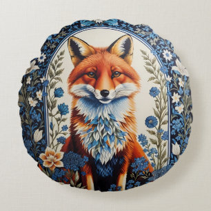 Elegant Blue Blommigt William Morris Inspired Fox Rund Kudde