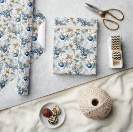 Elegant Blue-Blommigten Jul Presentpapper