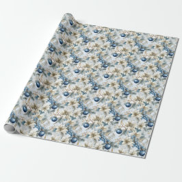 Elegant Blue-Blommigten Jul Presentpapper