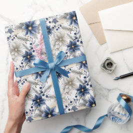 Elegant Blue-Blommigten Jul Presentpapper