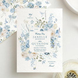 Elegant Blue Blommigts Faux Handmade Pappra Bröllo Inbjudningar