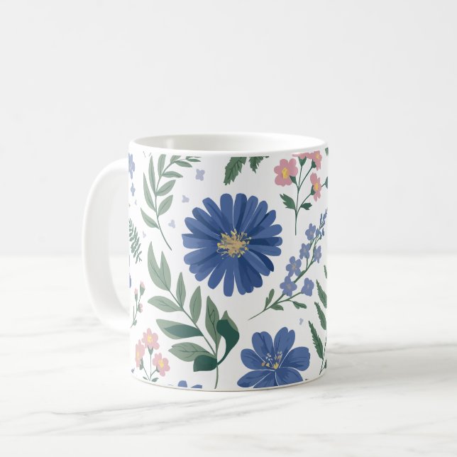 Elegant Blue-Blommönster med färsk grekiska Kaffemugg (Framsida vänster)