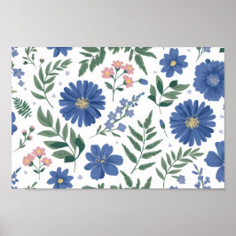 Elegant Blue-Blommönster med färsk grekiska Poster