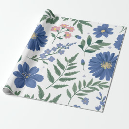 Elegant Blue-Blommönster med färsk grekiska Presentpapper