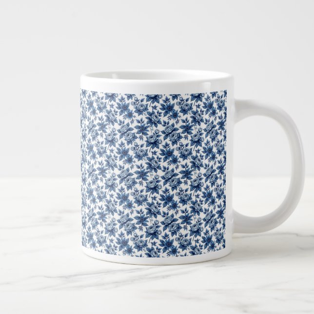 Elegant Blue Blommönster Vintage Peonies Jumbo Mugg (Höger)