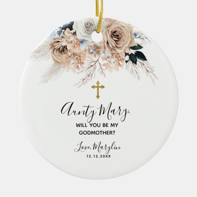 Elegant Blue Boho-Blommigten... Kommer du att bli  Julgransprydnad Keramik (Framsidan)