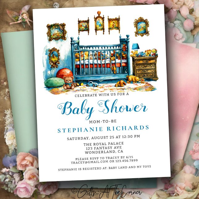Elegant Blue Boho Crib Nursery Room Baby Shower Inbjudningar (Skapare uppladdad)