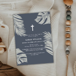 Elegant Blue Boho Lövs Kor Baptism Inbjudningar