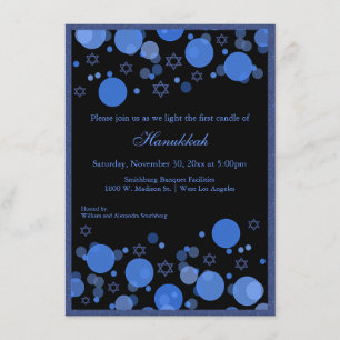 Elegant Blue Bokeh Ljus Hanukkah Firande Inbjudningar