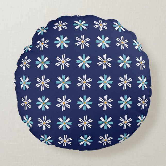 Elegant Blue Botanical Accent Motif Round Pillow Rund Kudde (Framsidan)