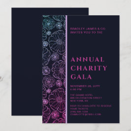 Elegant Blue Botanical Charity Event Gala Party in Inbjudningar