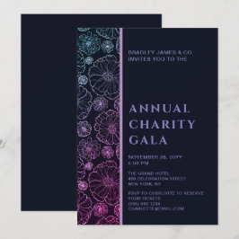 Elegant Blue Botanical Charity Event Gala Party Inbjudningar