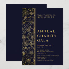 Elegant Blue Botanical Charity Event Gala Party Inbjudningar
