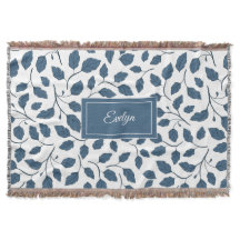 Elegant Blue Botanical Löv Throw Blanket