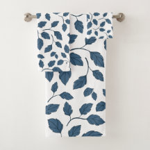 Elegant Blue Botanical Lövs Towels