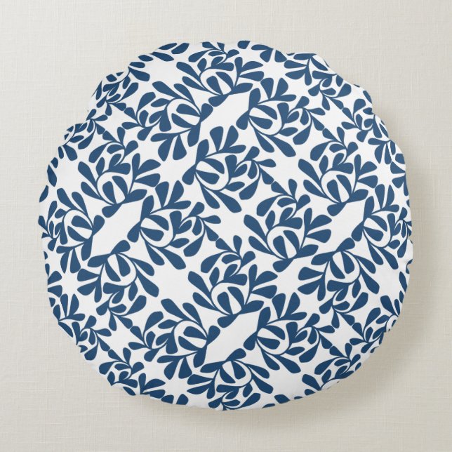 Elegant Blue Botanical Round Pillow Rund Kudde (Framsidan)