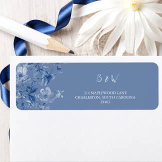 Elegant Blue Botanical Wedding Return Address  Returadress Etikett