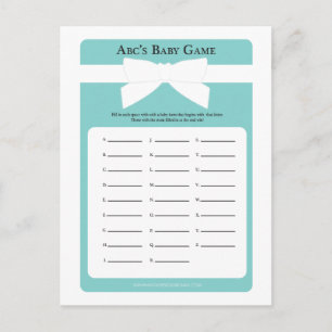 Elegant Blue Bow ABC's Baby Shower Game Inbjudan Vykort
