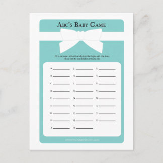 Elegant Blue Bow ABC's Baby Shower Game Inbjudan Vykort