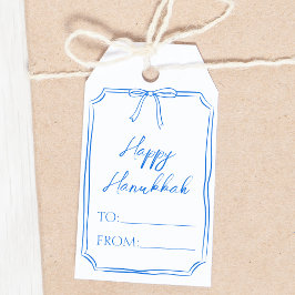 Elegant Blue Bow Anpassade minimalist Hanukkah Presentetikett