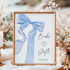 Elegant Blue Bow Baby Shower Bokar och presenter Poster
