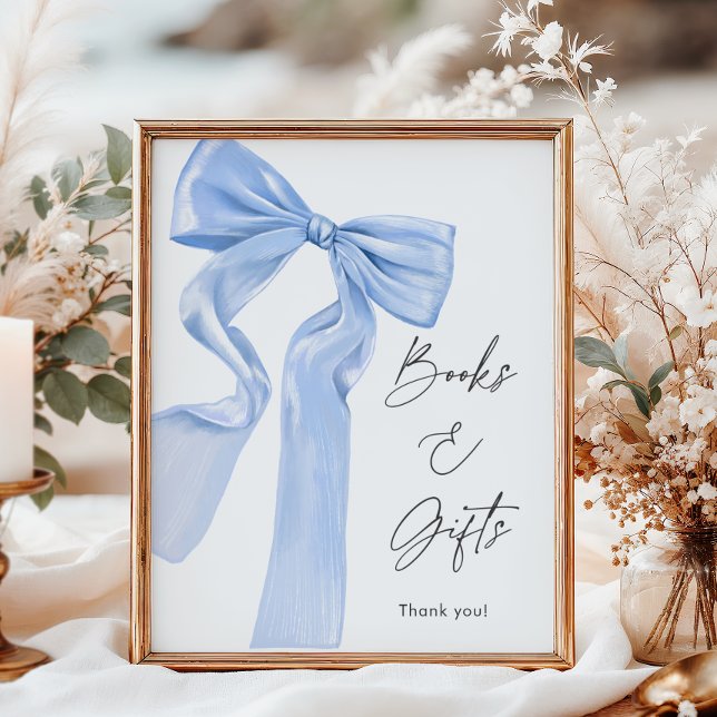Elegant Blue Bow Baby Shower Bokar och presenter Poster (Skapare uppladdad)